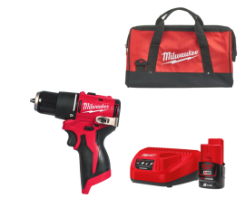 Taladro percutor subcompacto BRUSHLESS Milwaukee - M12 BLPDRC-0, M12™ + Kit de baterías y cargador + Bolsa Taladro percutor subcompacto BRUSHLESS Milwaukee - M12 BLPDRC-0, M12™ + Kit de baterías y cargador + Bolsa